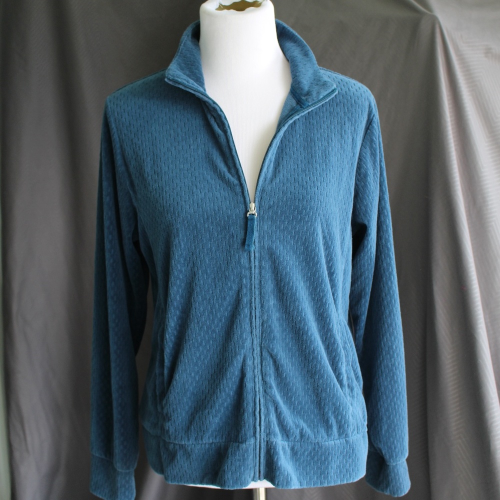 Velvet Look and Feel Zip Up Sweatshirt Jacket